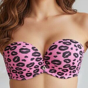 Strapless Lip Pattern Push Up With Cute Bling Accent